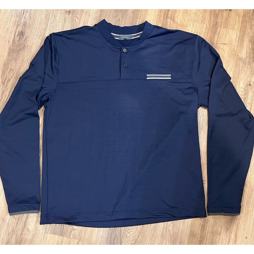 Turtleson Long Sleeve 2-Button 1/4 Button Navy Blue Stretch Casual Golf L